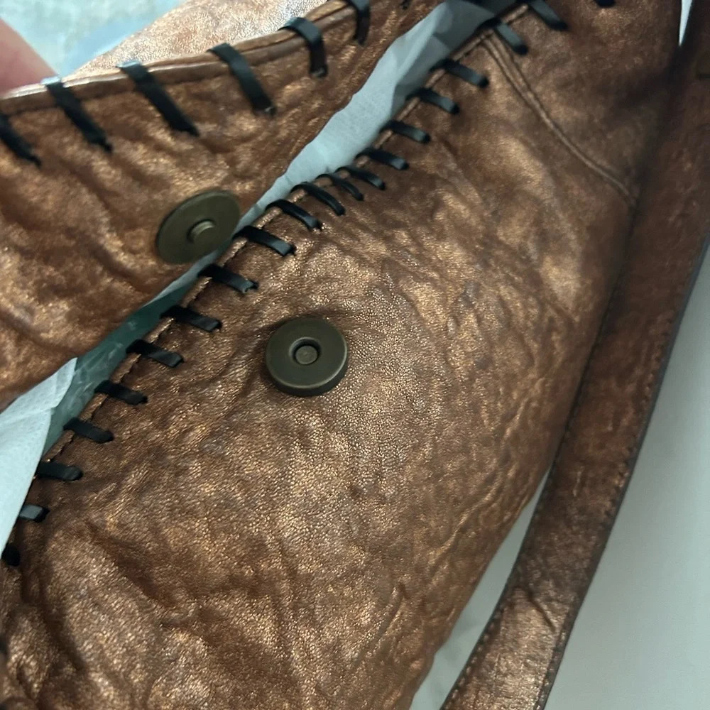 Paolo Masi Italy Metallic Bronze Leather Hobo Shoulder bag